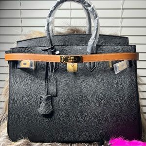 Brown Epsom Leather Lock Belt with Gold hardware Adjustable fits size 60cm-100cm